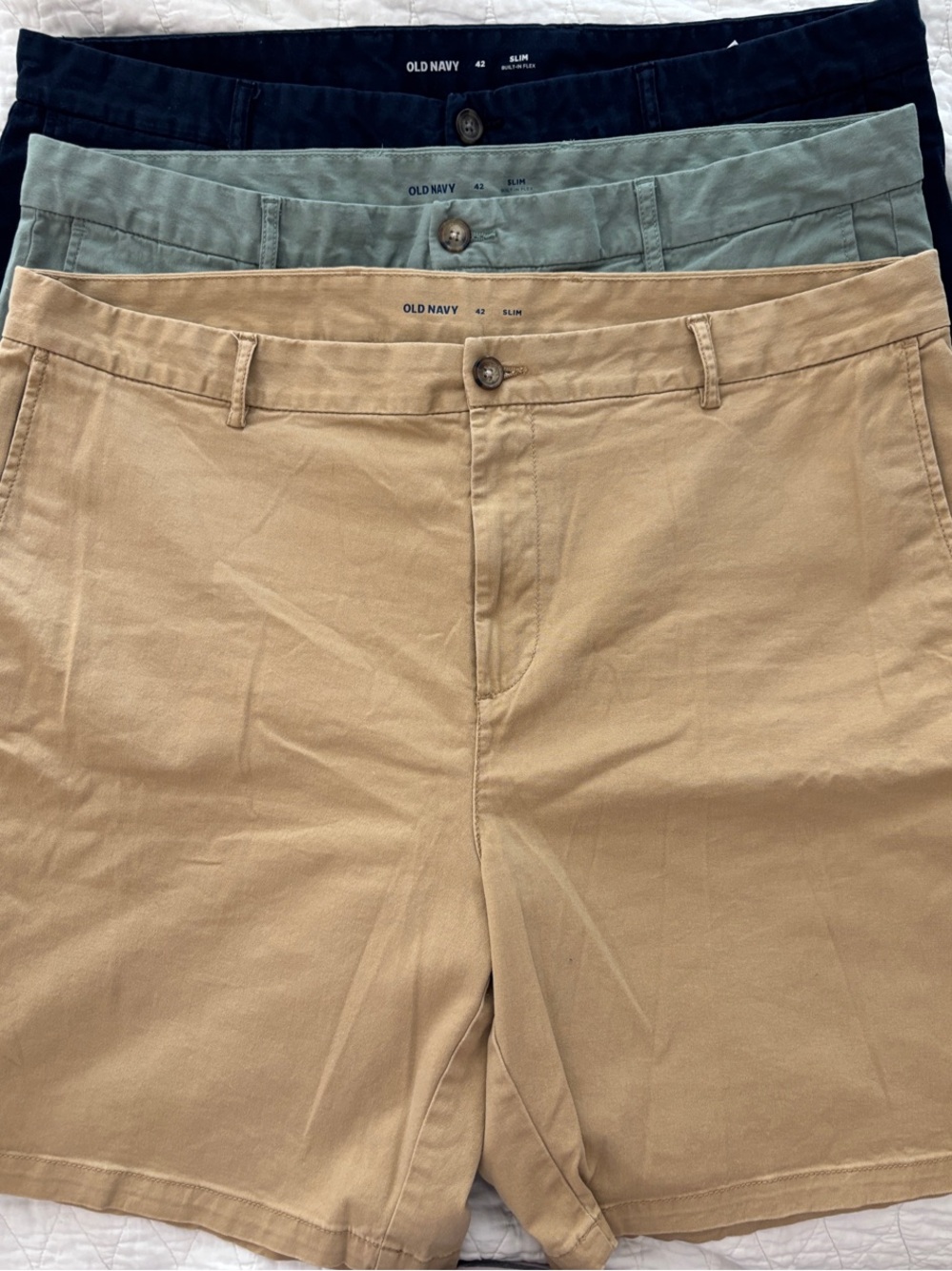 Bundle of Three Old Navy Men’s Shorts - Tan, Sage, Navy 42 Slim Cut